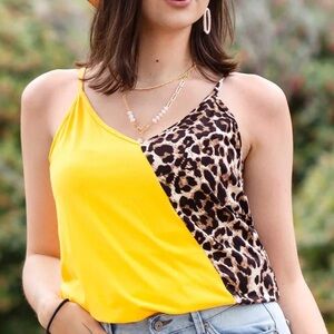 Woman’s Vibrant Yellow and Leopard Camisole NWT